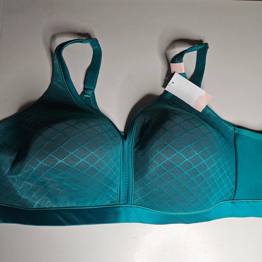 Cacique The Cotton Collection Lightly Lined No-Wire Bra Teal Green 54B‎ F6116
